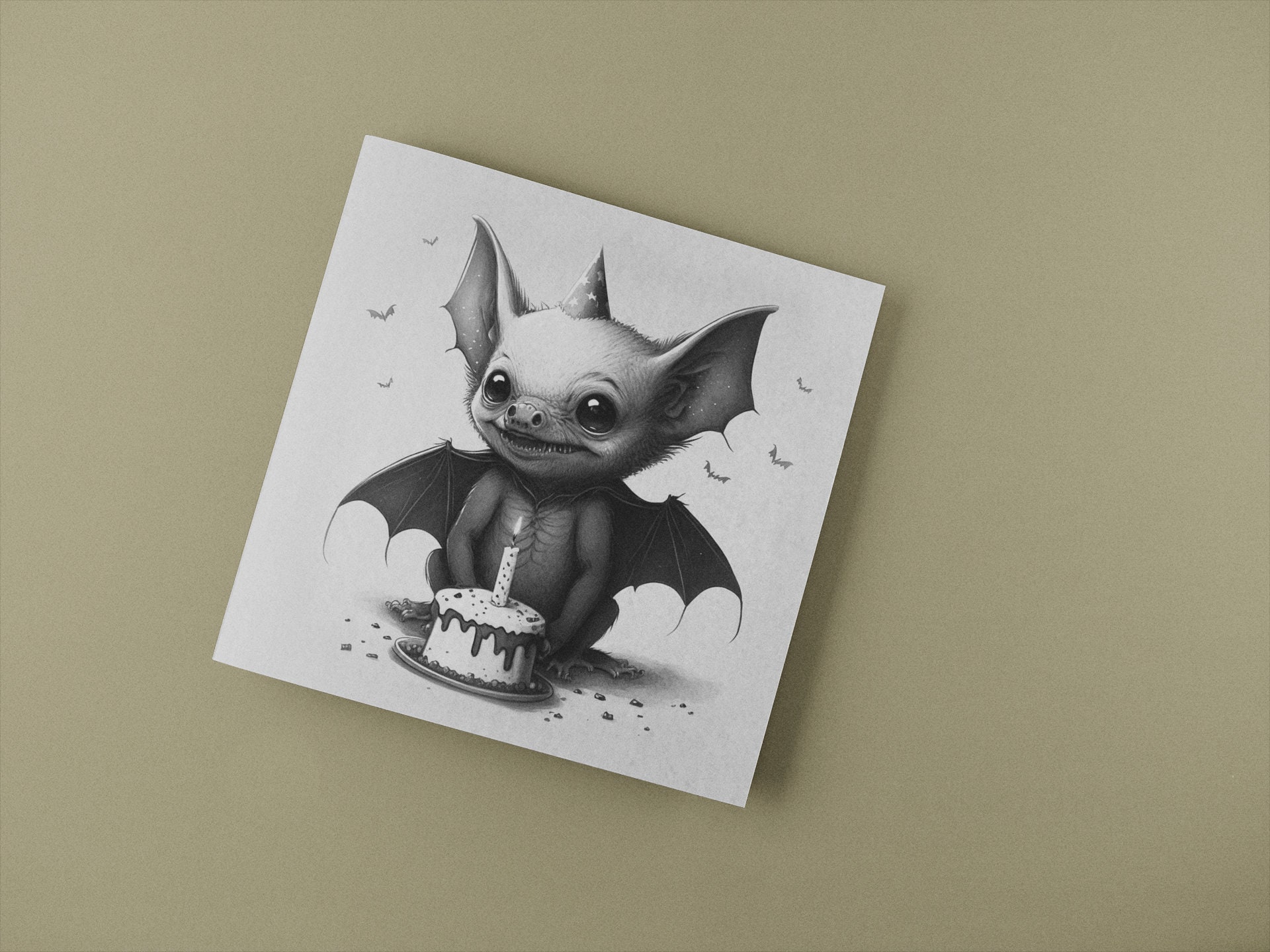Bat Birthday Card Goth Gothic Digital Art Sketch Cute Dark Etsy UK