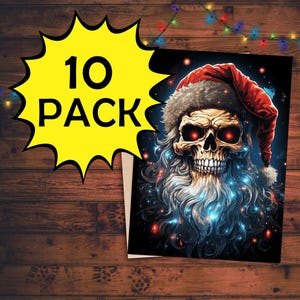 Goth-kerstkaart 10-pack schedel Kerstman Kerstman Metal Rock n Roll Gothic Spooky kerstgroeten vrolijk griezelig Gothmas-kunst