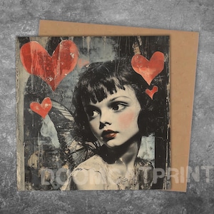 Vintage Fee Geburtstagskarte Quadrat Benutzerdefinierte niedliche kleine Mädchen-Gruß-Karte leer Digital Collage Kunst Prinzessin Fantasy Art
