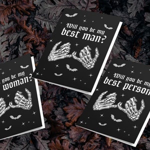 Word jij mijn getuige-vrouw? Gothic bruid uitnodigen wenskaart Goth bruiloft schedel homo skelet zwart aangepast bruidsmeisje niet-binair