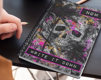 Skull A5 Notebook, Lined Grid Journal, Gothic Punk Stationery