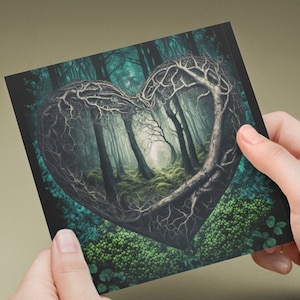 Goth Wedding Card Forest Heart Plants Trees Anniversary Valentine Valentine's Card Love Gothic Dark Heart Art Birthday Just Because Woodland