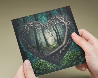 Goth Wedding Card Forest Heart Plants Trees Anniversary Valentine Valentine's Card Love Gothic Dark Heart Art Birthday Just Because Woodland