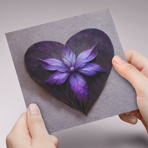 Cartão de flor de coração roxo Sinto muito pela sua perda Casamento Dia dos Namorados Aniversário Dia dos Namorados Corações de amor Arte de coração de papel Pintura digital Aniversário