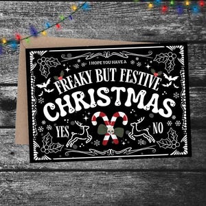 Gothic Weihnachtskarte "Freaky but Festive" Ouija Spirit Board Gruselige Gothic Weihnachtsgrüße Karte Individuell Schwarz Weiß Horror Fan