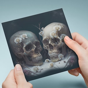Tête de mort gothique carte d'anniversaire anniversaire de mariage gothique sorcier fantasmagorique bleu Saint-Valentin félicitations salutations fleurs art numérique tête de mort sarcelle