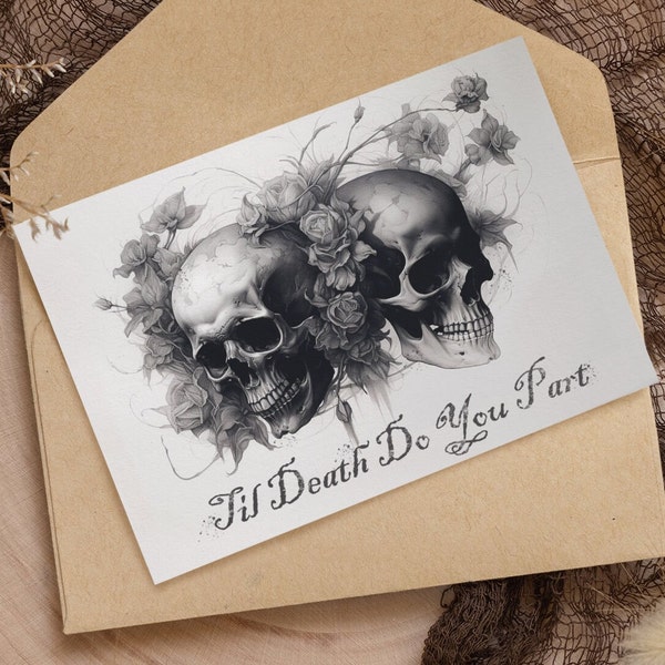 Gothic Wedding Card Til Death Do You Part Congratulations Goth Marriage Engagement Skulls Flowers Handfasting Anniversary