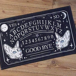 Goth Decor Witchy Ouija Board Spirit Spooky Cat Tea Towel Kitchen Decor Cotton Linen Vegan Black Witch Pagan Occult Satanic Home Kitty image 4