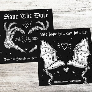 Gothic Wedding Save The Date Postcards: Bats, Skeletons, Witchy Design