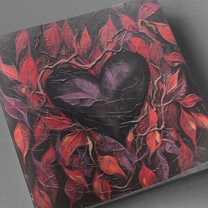Carte de mariage gothique anniversaire Saint-Valentin Carte de la Saint-Valentin amour peinture coeurs Goth coeur sombre Art anniversaire juste parce que rouge violet feuilles