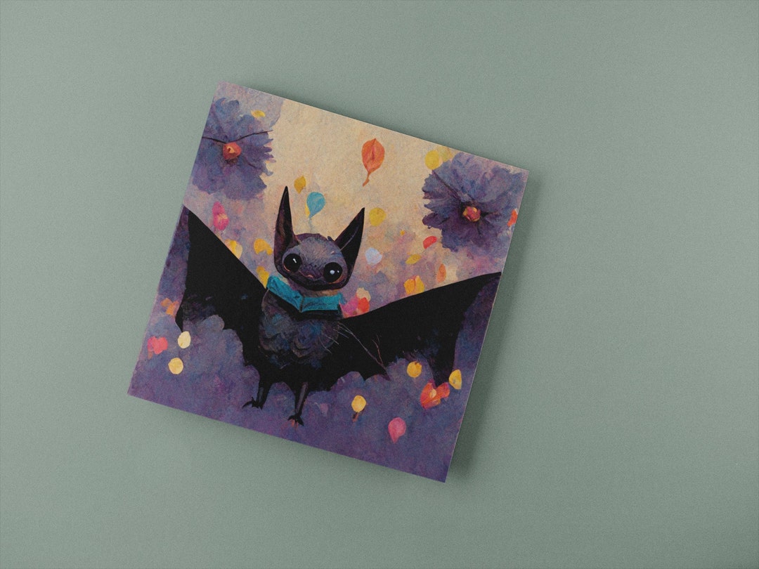 Cute Bat Birthday Card Goth Gothic Purple Balloons Batty Love Greetings