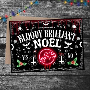 Gotycka kartka świąteczna „Bloody Brilliant Noel” Tablica Ouija Spirit Upiorna gotycka kartka świąteczna z pozdrowieniami Niestandardowa czarno-biała karta z horrorem
