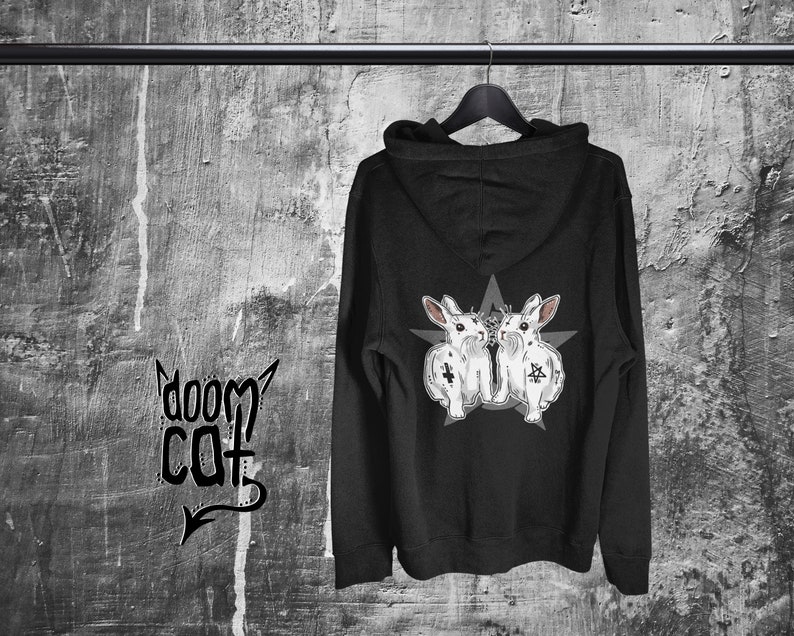 Rabbit Hoodie Zip up Zipped With Pockets Goth Black Bunny Buns Etsy UK