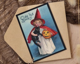 Witchy verjaardagskaart "schattig maar spookachtig" Goth aangepaste groeten Gothic gepersonaliseerde heks heidense occulte Wicca je eigen bericht vintage stijl kunst