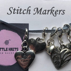 Stitch markers 5 heart design with lobster clasp