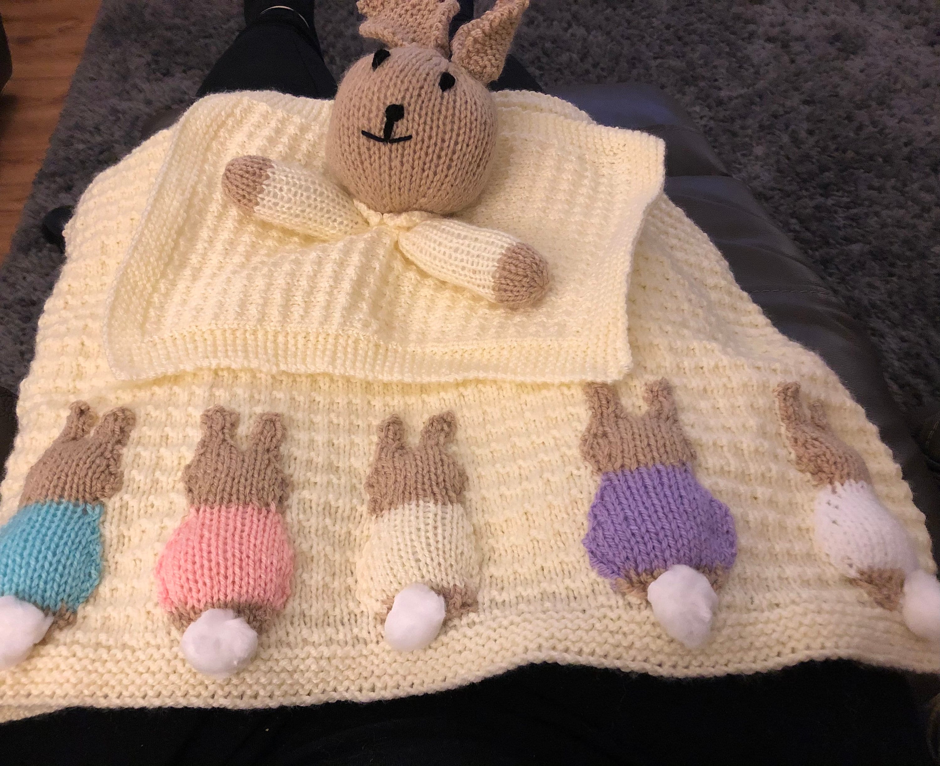 Hand Knitted Baby Blanket and Cuddle Bunny Rabbit Car/pram Etsy UK