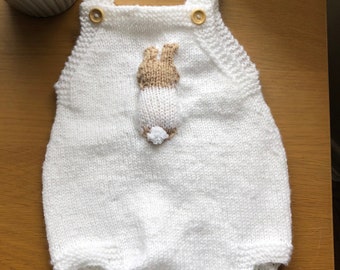 Hand Knitted baby bunny romper suit