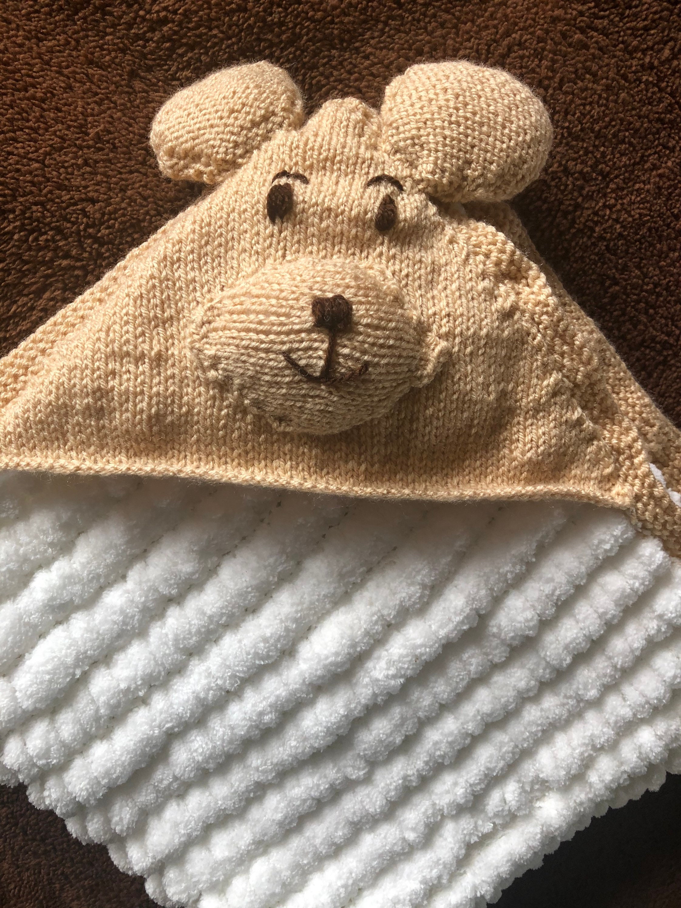 Hand knitted baby teddy hooded swaddling blanket super soft Etsy