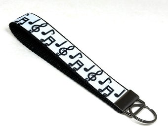 Music Notes keychain / wristlet / ribbon keychain / key fob / key holder / key tag /bag tag /kids gift /man gift / woman gift