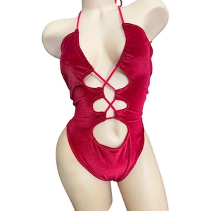 EXOTIC DANCEWEAR- Sexy velvet Red Stripper Lace up bikini Exotic Wear