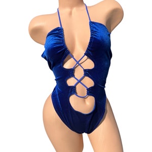 EXOTIC DANCEWEAR- Sexy Velvet Blue Stripper Lace up bikini Exotic Wear