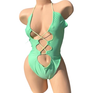EXOTIC DANCEWEAR- Sexy Miami Vice Aqua Stripper Lace up bikini Exotic Wear