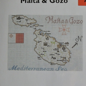 Gráfico de bordado de mapas de punto de cruz, Malta y Gozo (tela Aida de 14 hilos)