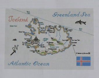 Cross Stitch map embroidery chart, Iceland (Download Version)