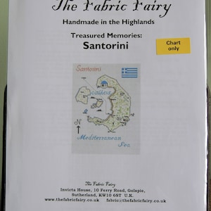 Cuadro de bordado de mapa de punto de cruz, Santorini (copia impresa)