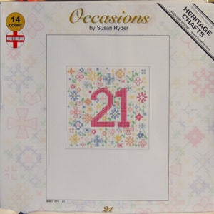 Kit de cartes de voeux au point de croix : carte 21e anniversaire