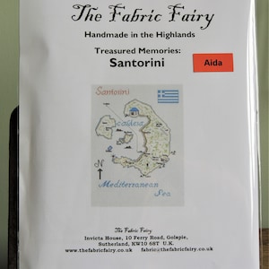 Kit de bordado de mapa de punto de cruz, Santorini (tela Aida de 14 hilos)