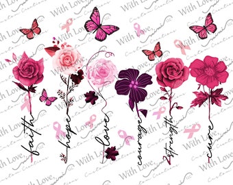 Descarga digital de flores de jardín para el cáncer de mama, fe, esperanza y amor, archivo PNG y JPEG