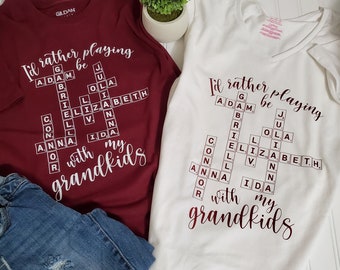 Grandparent Shirt with Names, Custom Scrabble Tiles Shirt, Scrabble Shirt, Grandparent Gift, Grandmother Shirt with Names