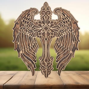 Winged Cross for Wall, Layered Cross, Wood Cross, 3D Multilayered Cross, Handmade Cross, Intricate Cross, Christian Gift, Handcrafted Cross,