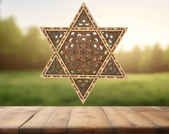 Wooden Star of David Wall Art, 3D Layered Star of David, Jewish Art