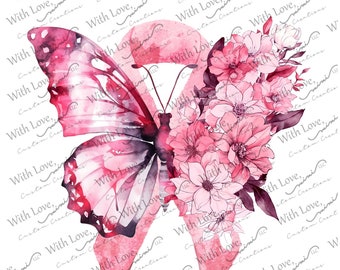 Descarga digital Concientización sobre el cáncer de mama Mariposa floral Archivo PNG y JPEG