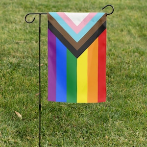 Progress Pride Garden Flag, All Are Welcome, LGBTQ Flag, Pride Flag, Rainbow Decor, Everyone is Welcome, Inclusion, Kindness