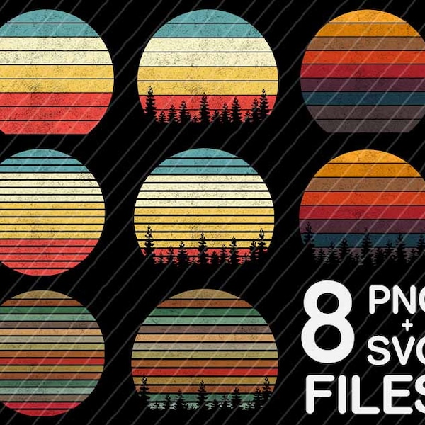 Distressed Retro vintage sunset svg png files / Retro circle / vintage circle / PNG SVG / Doesn't Support Silhouette Studio And Cricut.