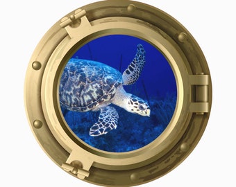 Reusable Sea Turtle Porthole Wall Vinyl Fabric High Quality