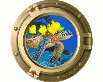 Reusable Sea Turtle Porthole Wall Vinyl Fabric High Quality