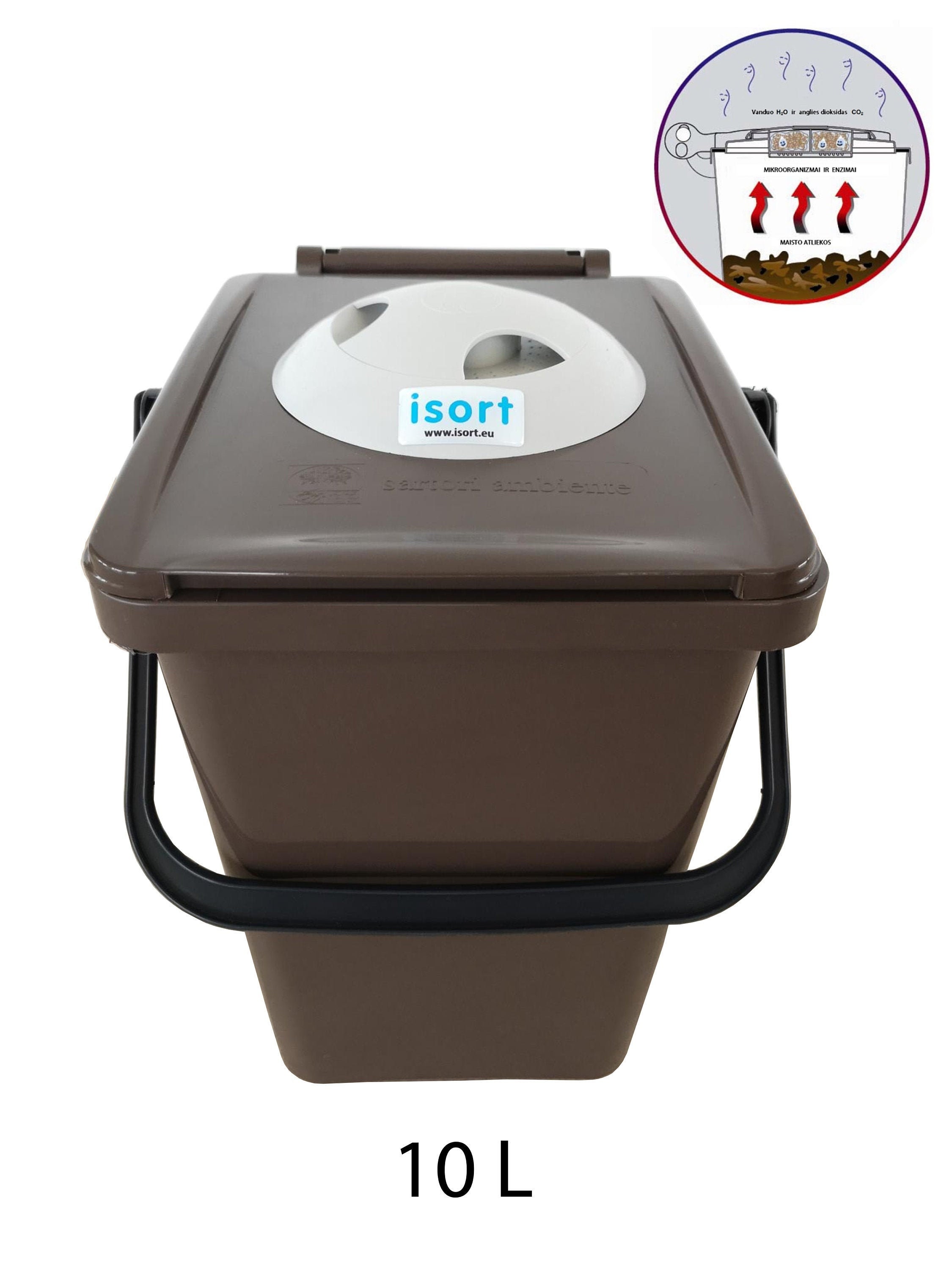 Litem Food Waste Basket Bin w/Handle 2.6L (Dark Gray)