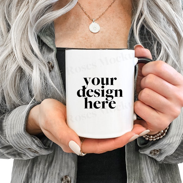 Mug Mockup | 11oz Coffee Mug Mockup | White Coffee Mug Mockup | White Black Handle Mug Mockup | Holiday Mug Mockup | JPEG | High Resolution