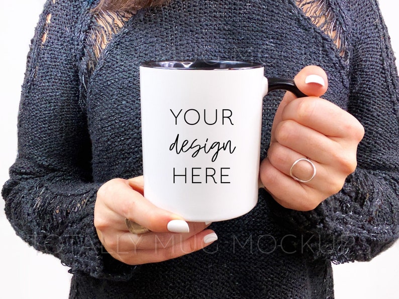 11oz White Mug with Black Handle Mockup Photo JPEG Image