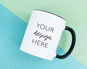 11oz White Mug with Black Handle Mockup Photo | JPEG Image | 300 DPI | Side View | Color Block Background