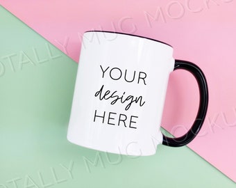 11oz White Mug with Black Handle Mockup Photo | JPEG Image | 300 DPI | Side View | Color Block Background