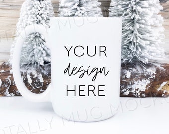 15oz White Mug Mockup Photo | JPEG Image | 300 DPI | Side View | Winter | Holiday Theme | Christmas Theme