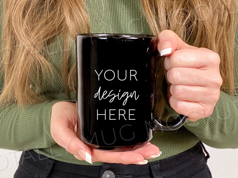 Download 15oz Black Mug Mockup Photo JPEG Image 300 DPI Side View | Etsy