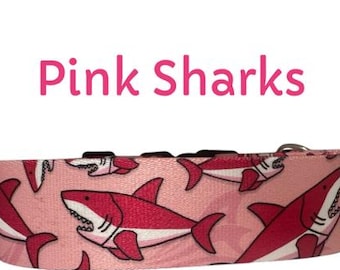 Pink Sharks 2 inch wide Dog Collar|  Mastiff| Great Dane| Large Breed Collar| XXL| Wide Dog Collar| Large Dog Collar| Extra Large Dog Collar