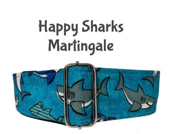 Happy Sharks Martingale Dog Collar| Great Dane martingale| Extra Large Martingale| Big Dog Martingale| Great Dane| Mastiff| Greyhound