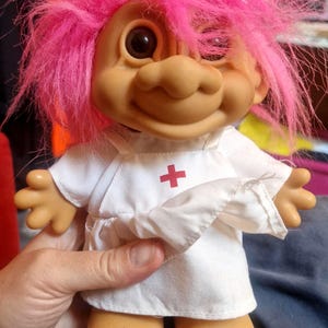Vintage Russ Large Troll Doll Nurse with Hot Pink Hair.